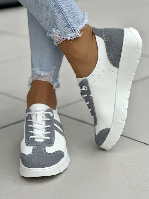 Biało-szare trampki damskie skórzane