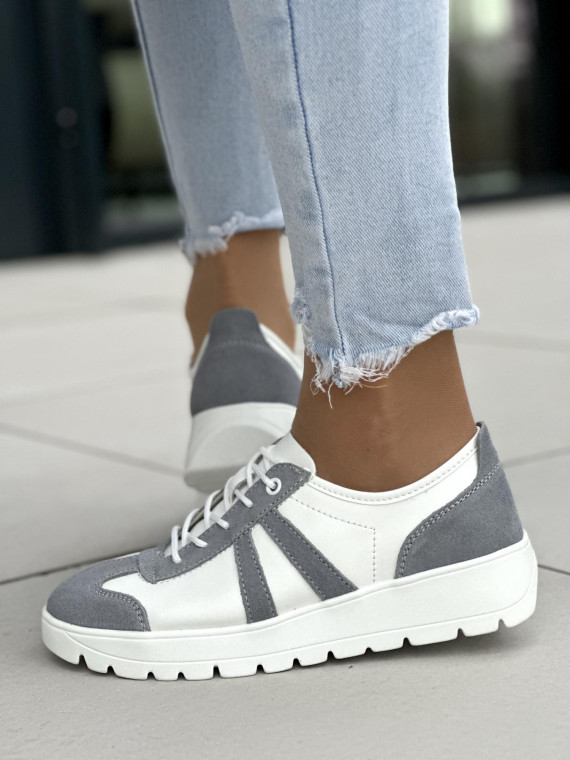 Biało-szare trampki damskie skórzane