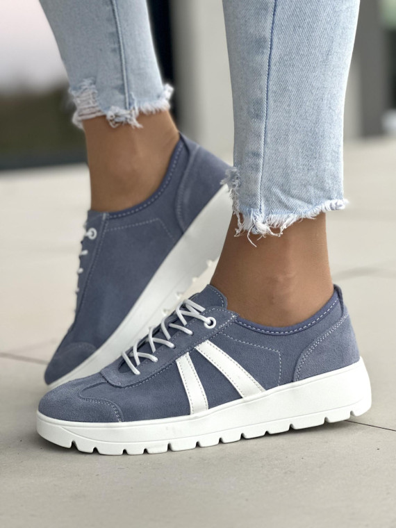 Niebieskie trampki damskie skórzane