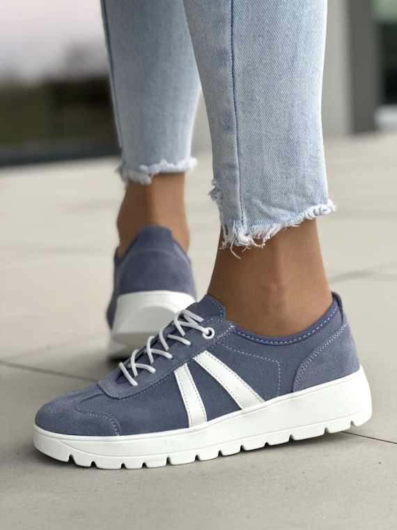 Niebieskie trampki damskie skórzane