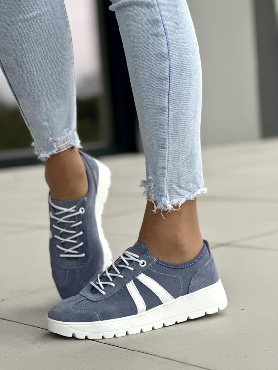 Niebieskie trampki damskie skórzane