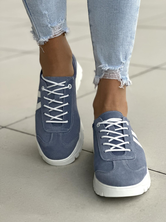 Niebieskie trampki damskie skórzane