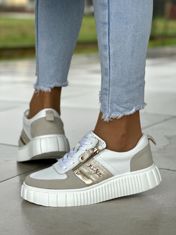 Lekkie biało-szare trampki damskie, skóra naturalna