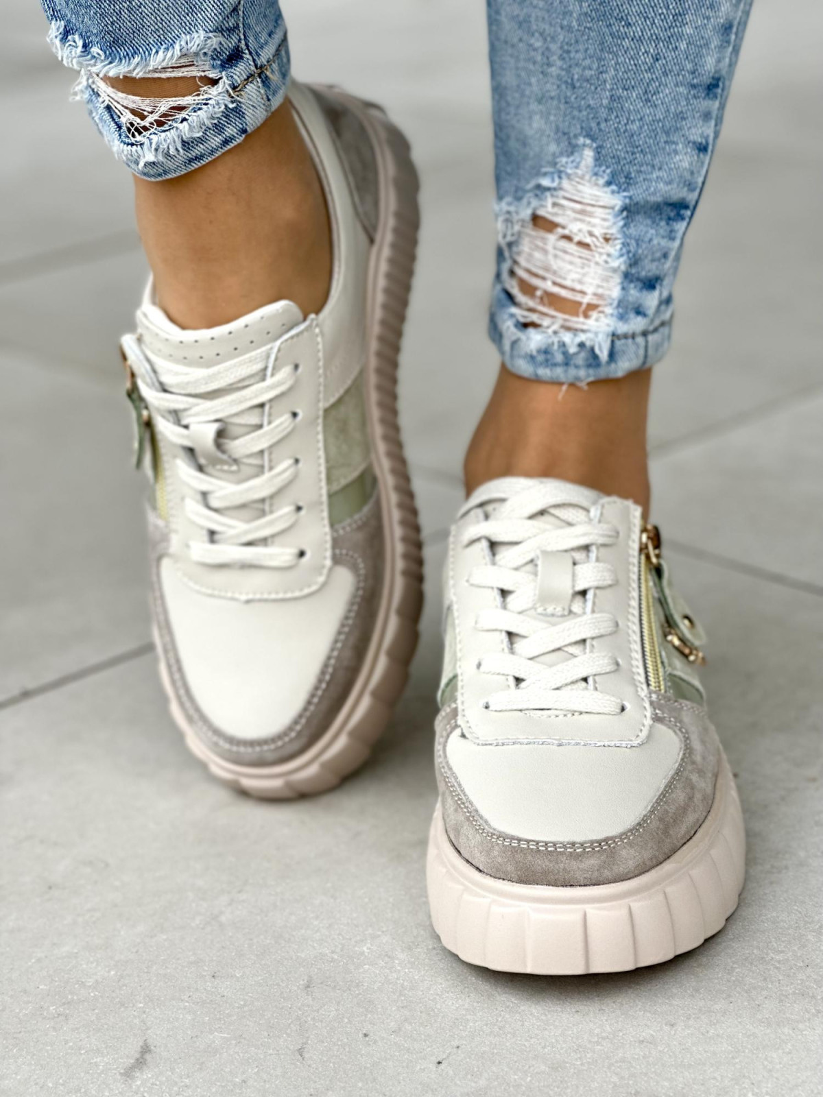 Beżowe trampki damskie skórzane