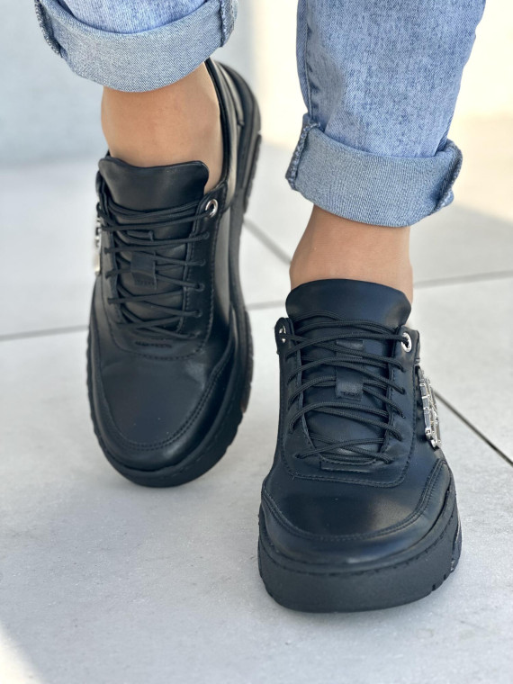 Czarne sneakersy damskie skórzane