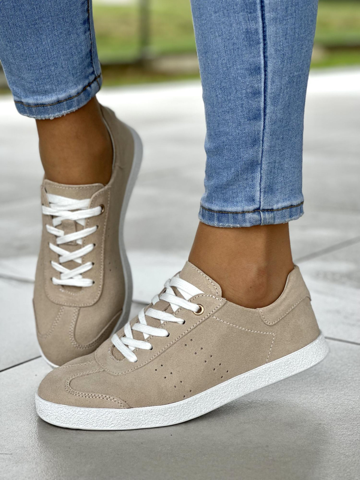 Lace Up Esprit Sneaker Riata Wygodne Beżowe Trampki Damskie