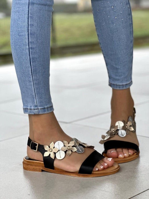 Czarne sandały damskie skórzane, skóra naturalna