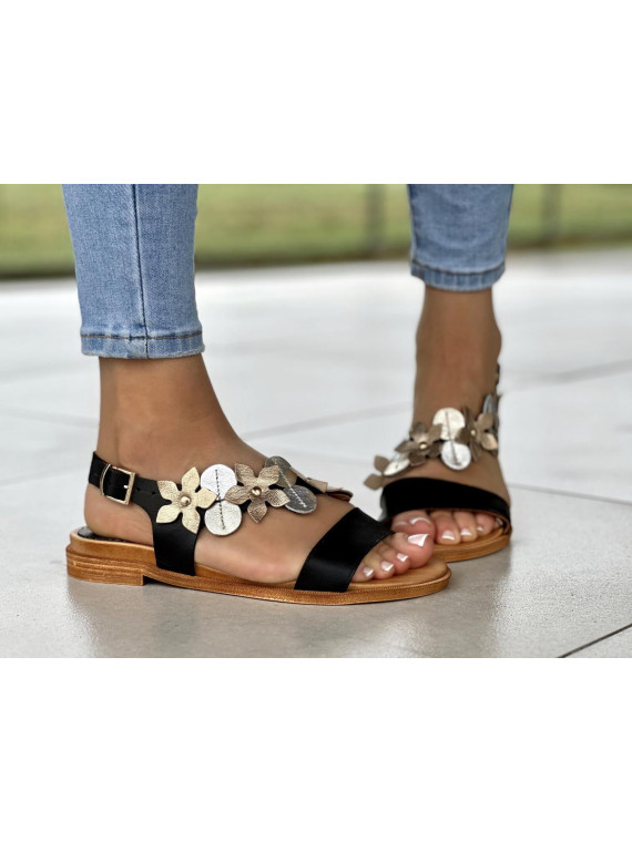 Czarne sandały damskie skórzane, skóra naturalna