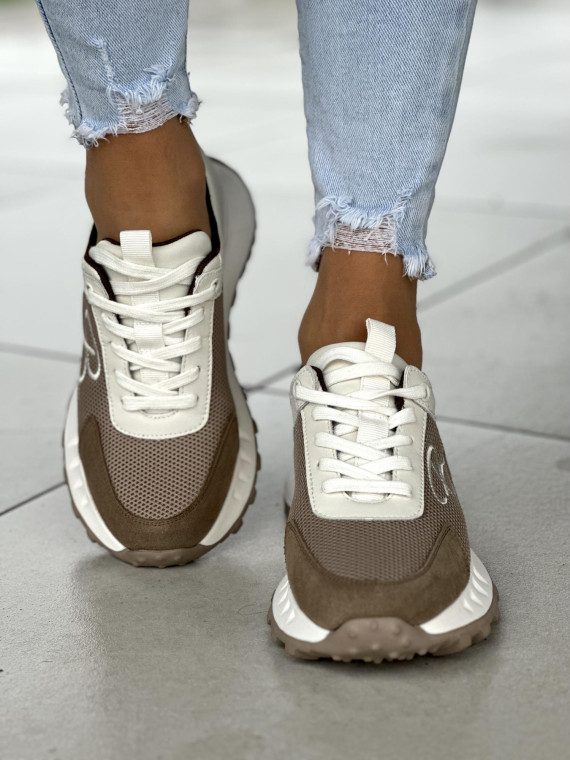 Wygodne biało-kremowo-beżowe snekakersy damskie, skóra naturalna