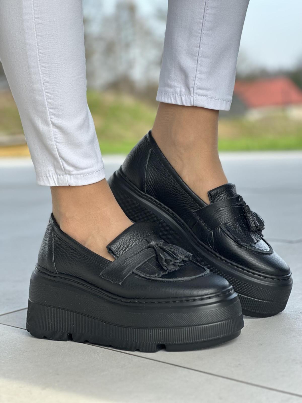 Czarne mokasyny damskie skóra naturalna