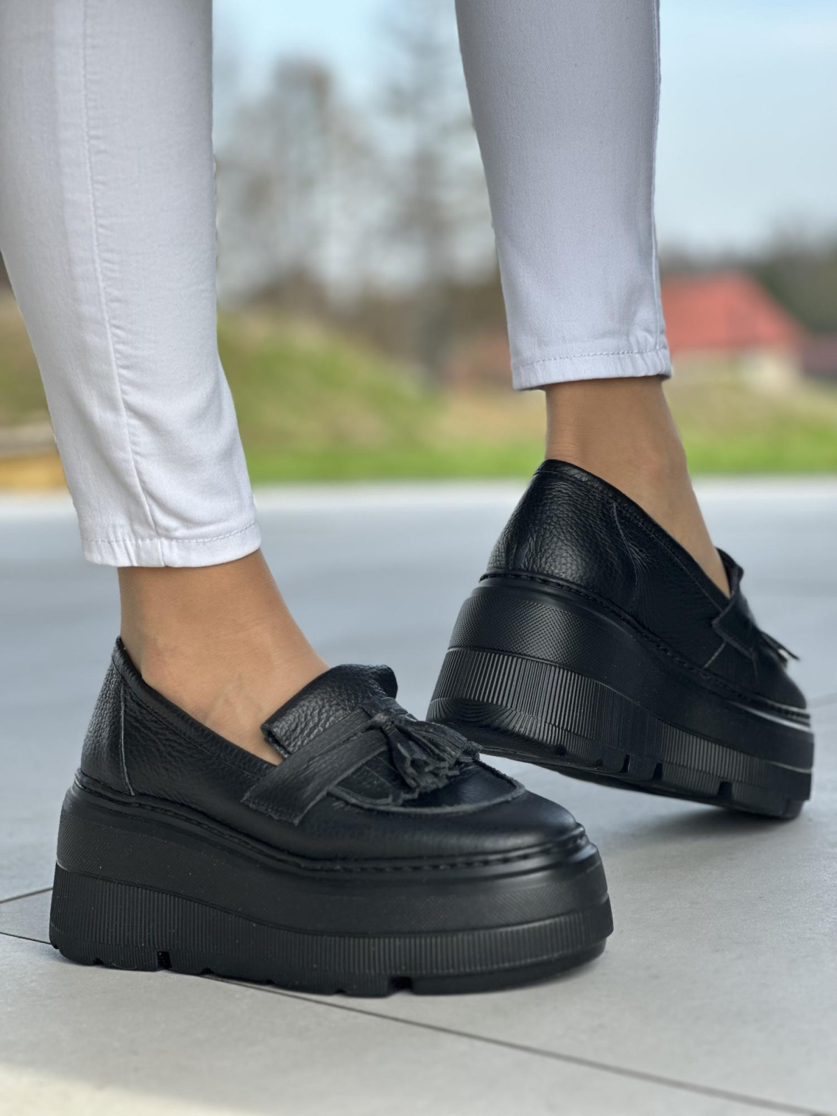 Czarne mokasyny damskie skóra naturalna