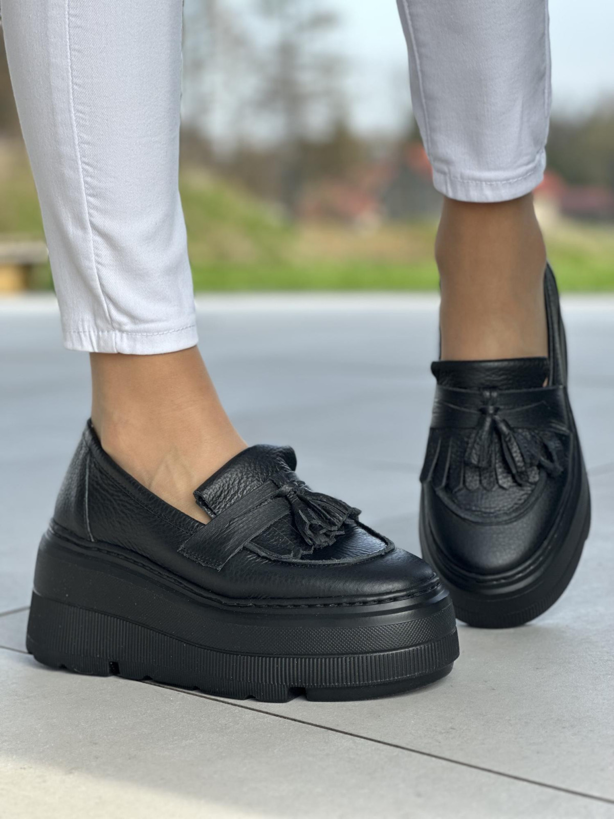 Czarne mokasyny damskie skóra naturalna