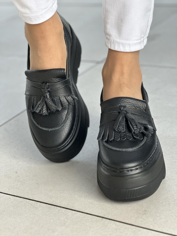 Czarne mokasyny damskie skóra naturalna