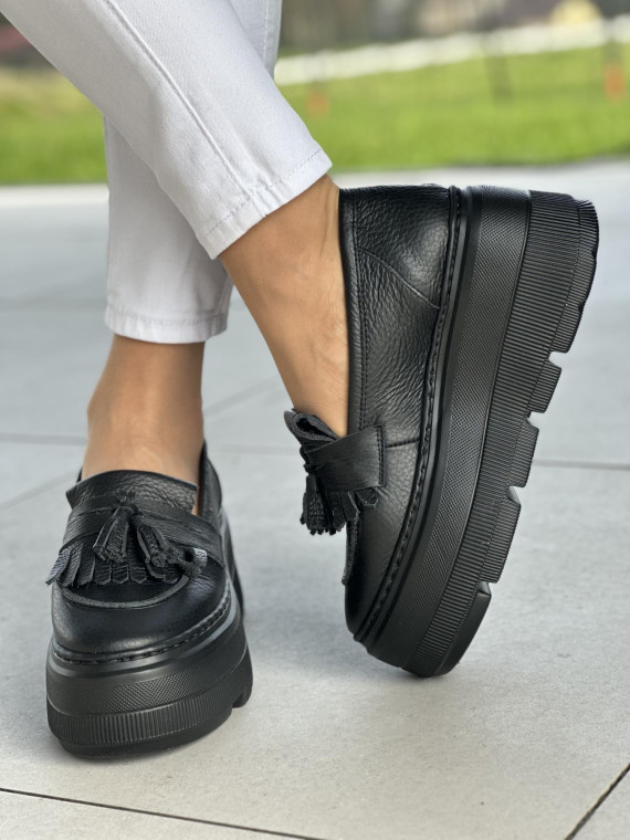 Czarne mokasyny damskie skóra naturalna