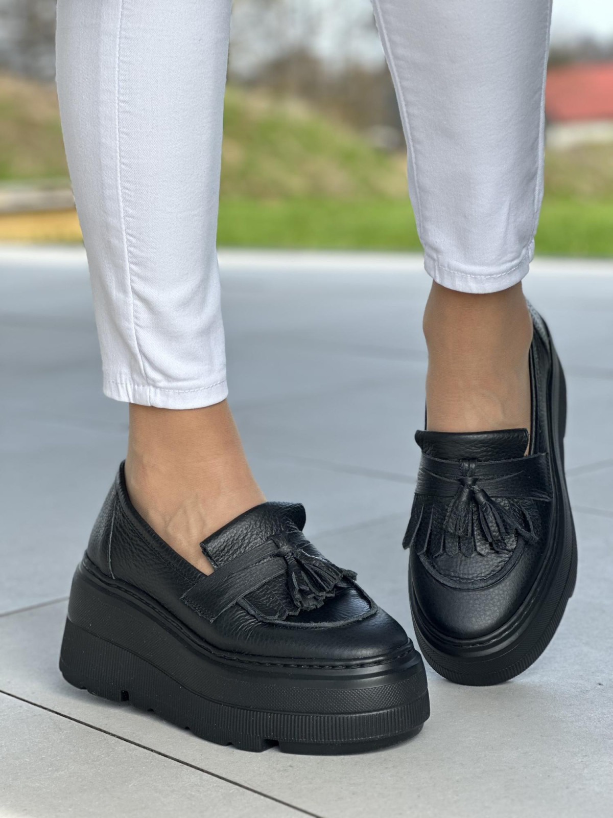 Czarne mokasyny damskie skóra naturalna