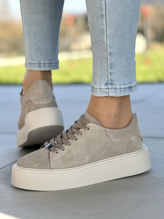 Beżowe trampki damskie skóra naturalna