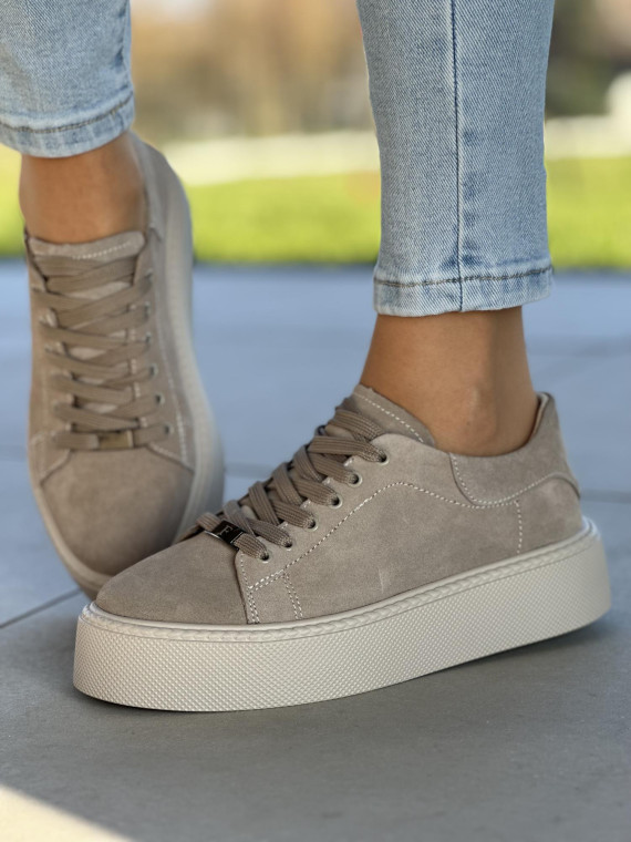 Beżowe trampki damskie skóra naturalna