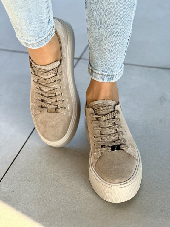 Beżowe trampki damskie skóra naturalna