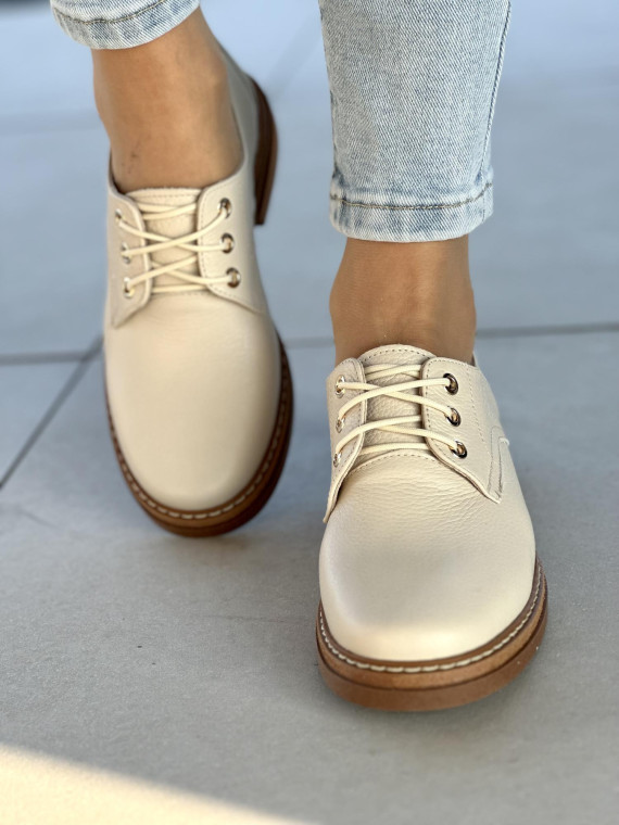 Eleganckie beżowe półbuty damskie skóra naturalna