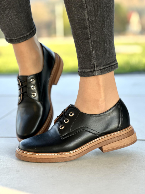 Eleganckie czarne półbuty damskie skóra naturalna