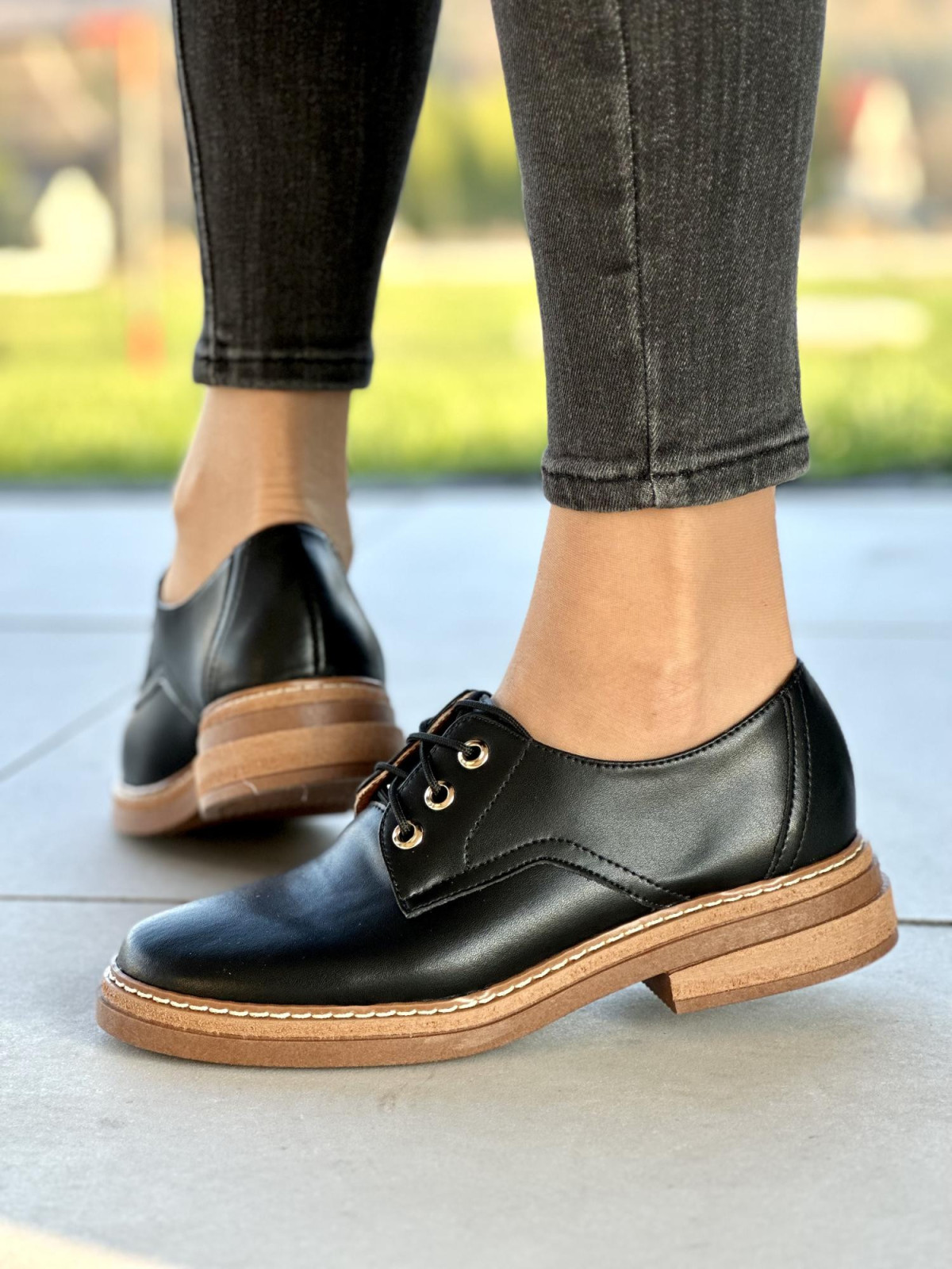 Eleganckie czarne półbuty damskie skóra naturalna