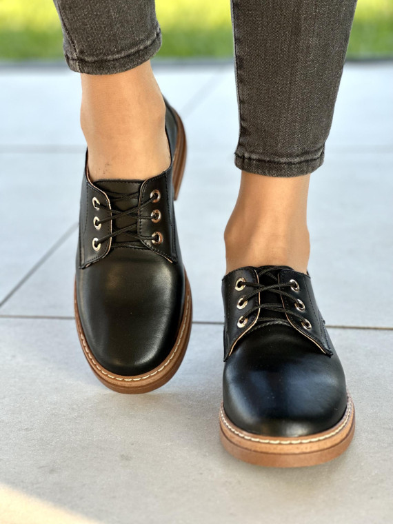 Eleganckie czarne półbuty damskie skóra naturalna