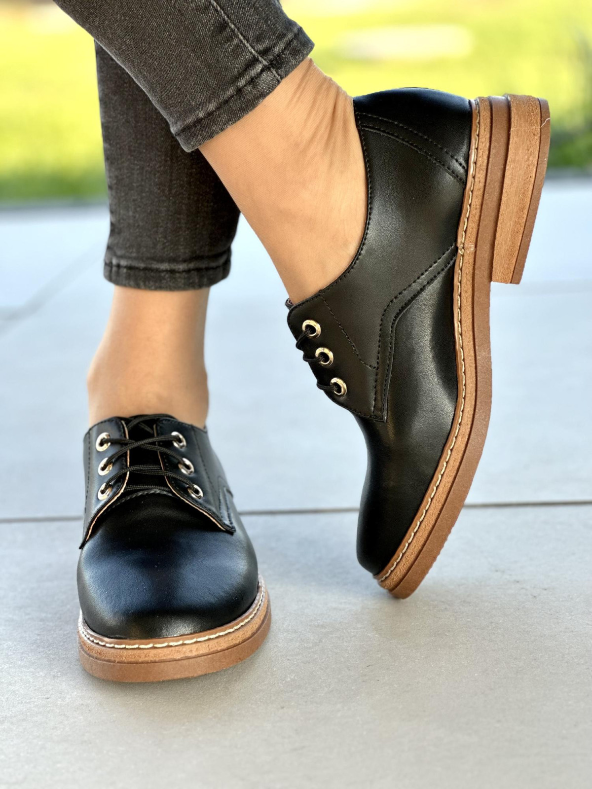 Eleganckie czarne półbuty damskie skóra naturalna