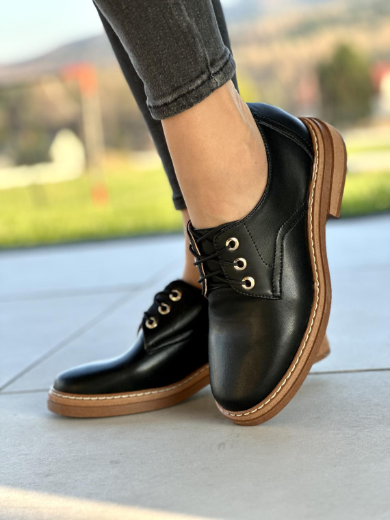 Eleganckie czarne półbuty damskie skóra naturalna