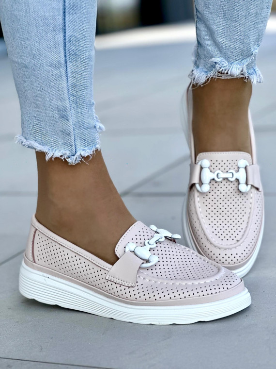 Różowe mokasyny damskie skóra naturalna