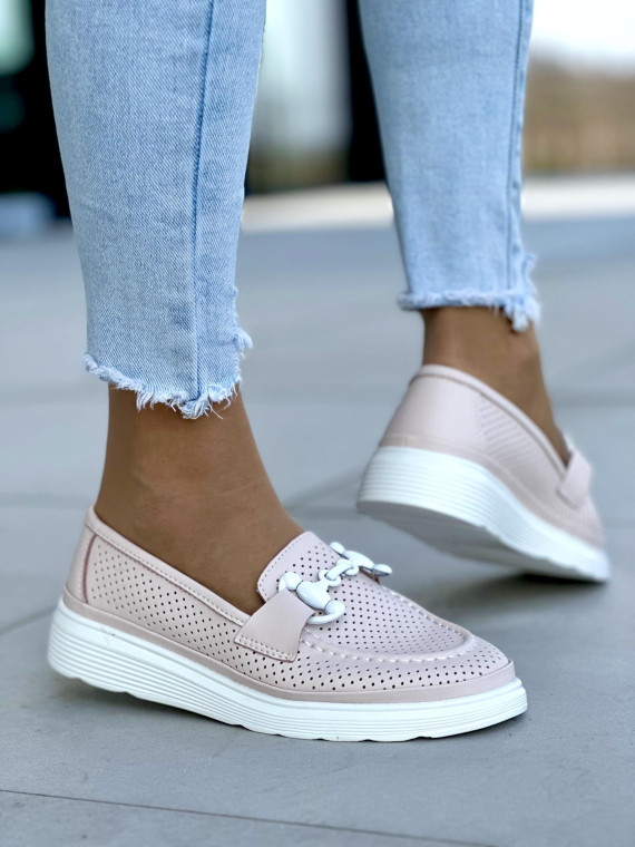 Różowe mokasyny damskie skóra naturalna