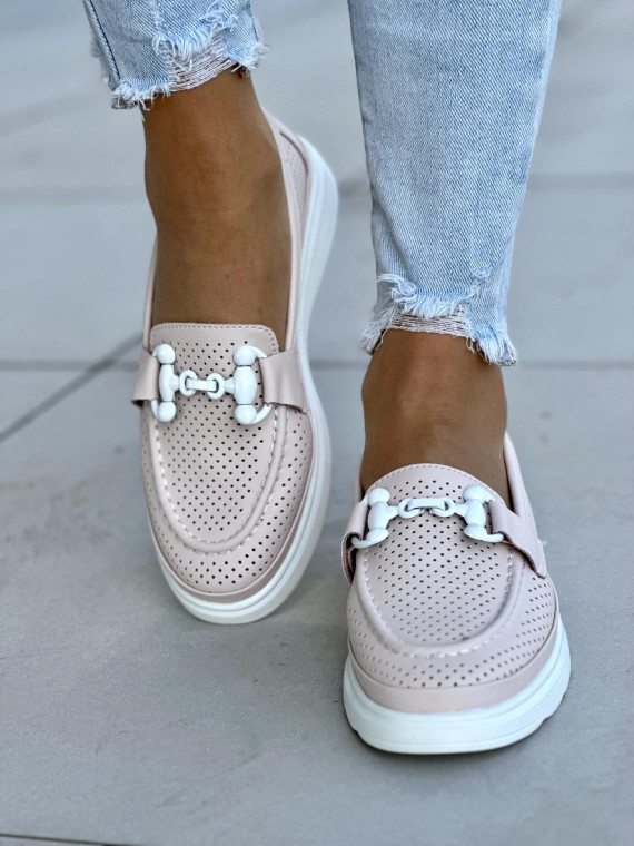 Różowe mokasyny damskie skóra naturalna