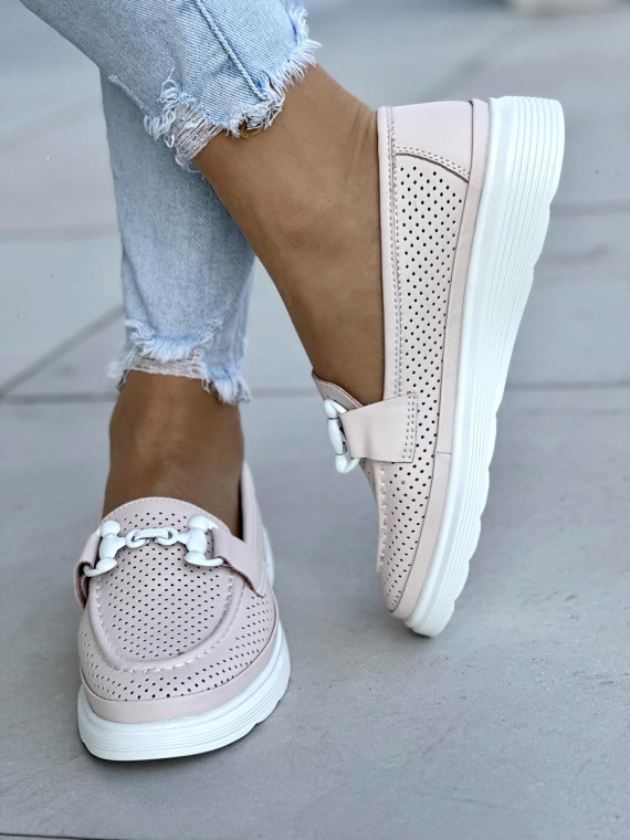 Różowe mokasyny damskie skóra naturalna