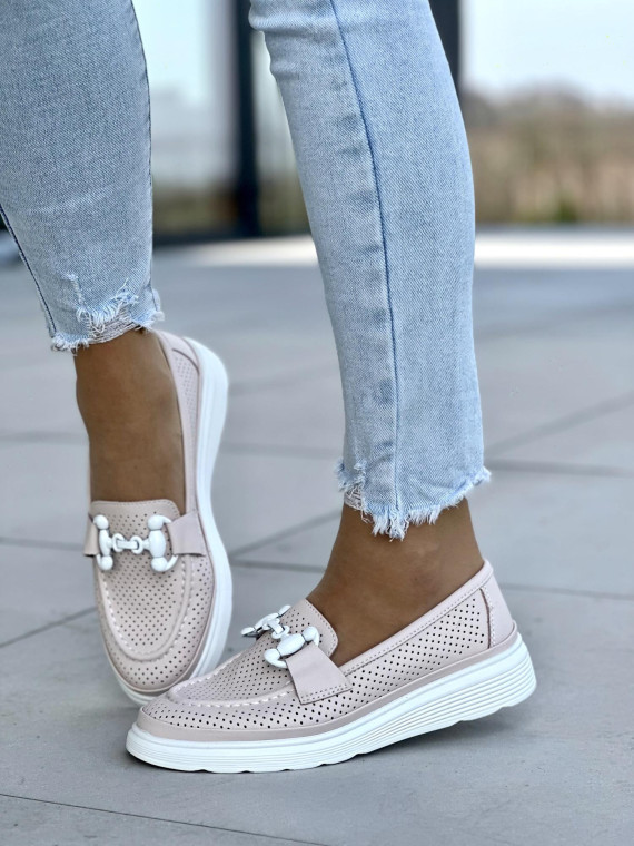 Różowe mokasyny damskie skóra naturalna