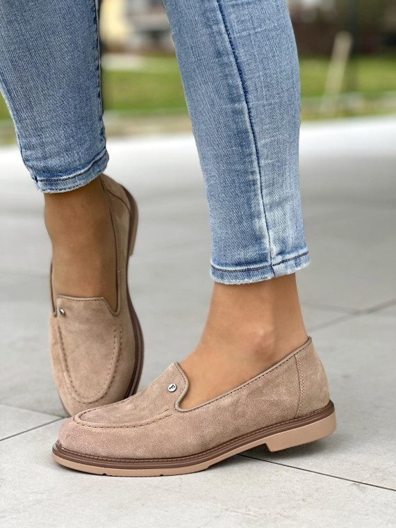 Stylowe beżowe mokasyny damskie, skóra naturalna