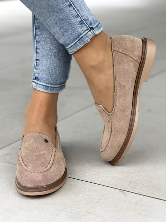 Stylowe beżowe mokasyny damskie, skóra naturalna