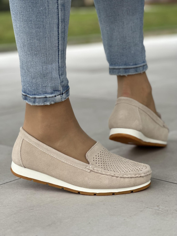Beżowe mokasyny damskie skóra naturalna
