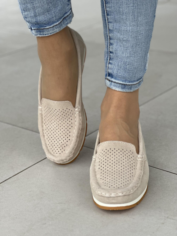 Beżowe mokasyny damskie skóra naturalna