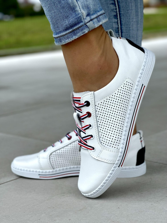 Wygodne białe trampki damskie na miękkiej podeszwie, skóra naturalna