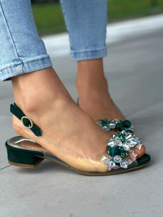 Zielone sandały damskie skóra naturalna