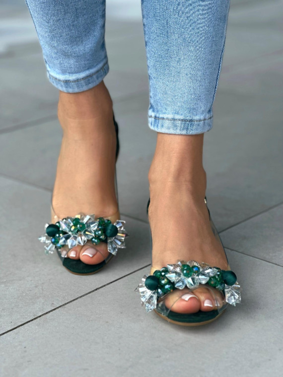 Zielone sandały damskie skóra naturalna