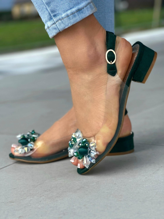 Zielone sandały damskie skóra naturalna