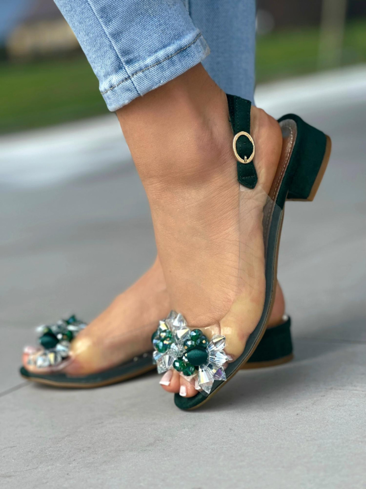 Zielone sandały damskie skóra naturalna