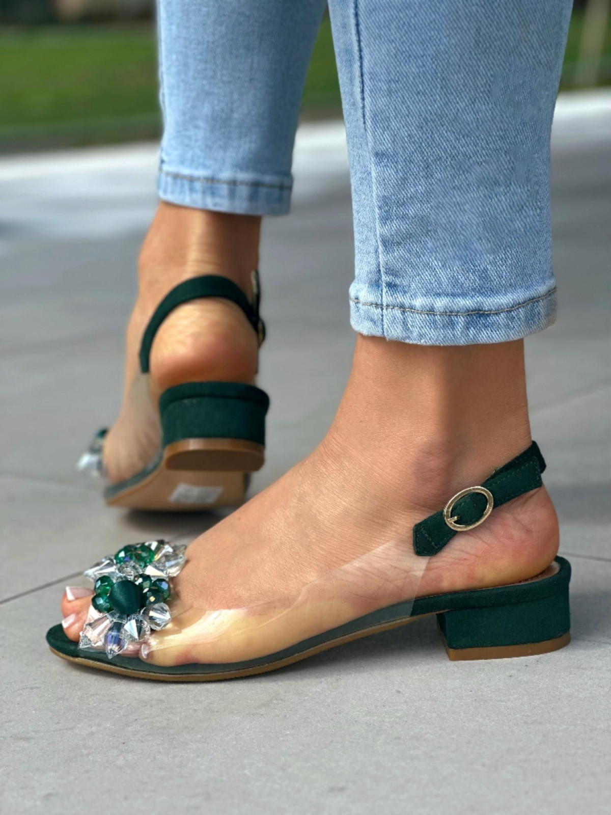 Zielone sandały damskie skóra naturalna
