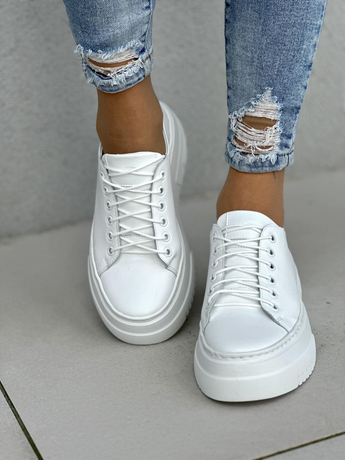 Białe trampki damskie skóra naturalna