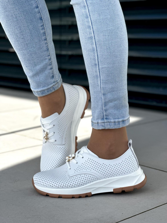 Białe półbuty damskie skóra naturalna
