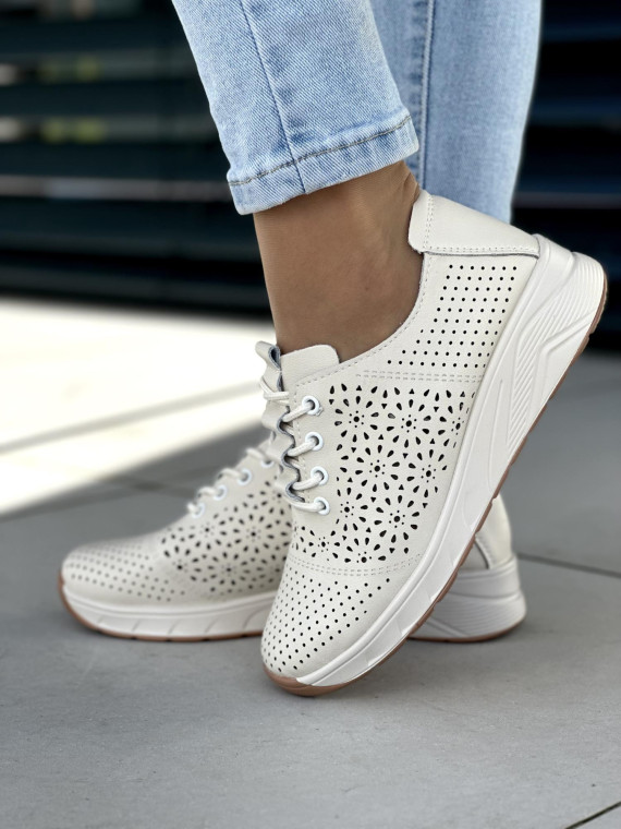 Beżowe trampki damskie skóra naturalna