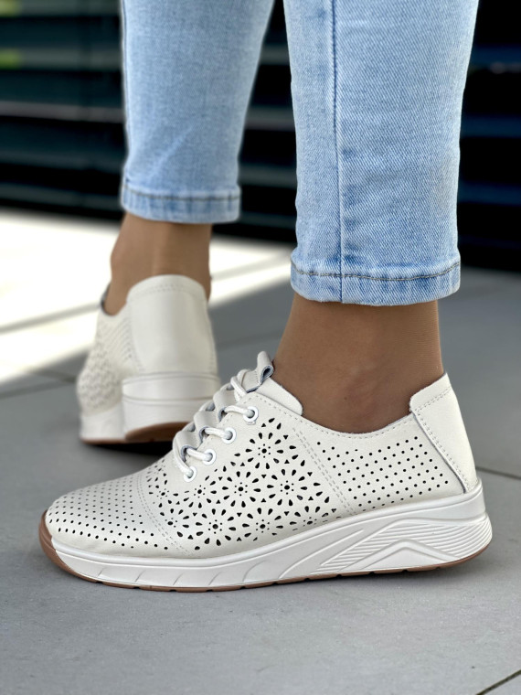 Beżowe trampki damskie skóra naturalna