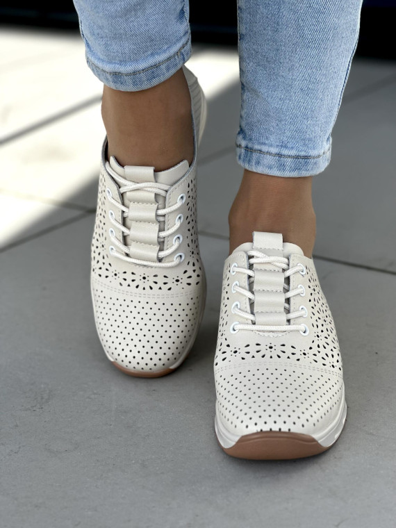 Beżowe trampki damskie skóra naturalna