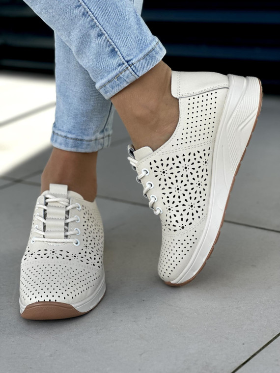 Beżowe trampki damskie skóra naturalna