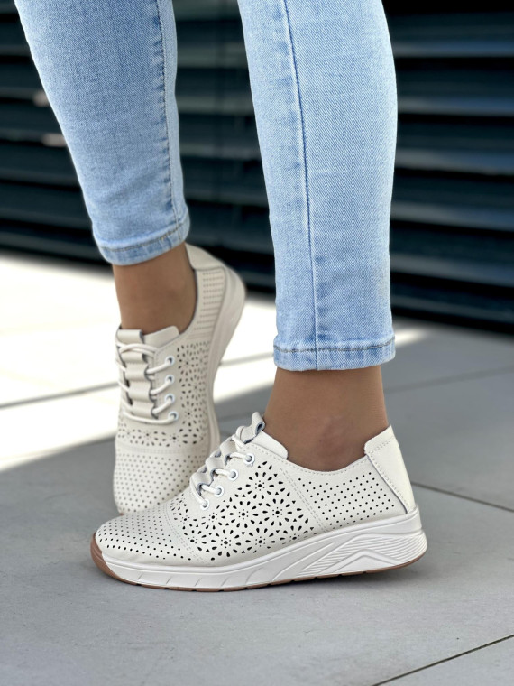 Beżowe trampki damskie skóra naturalna